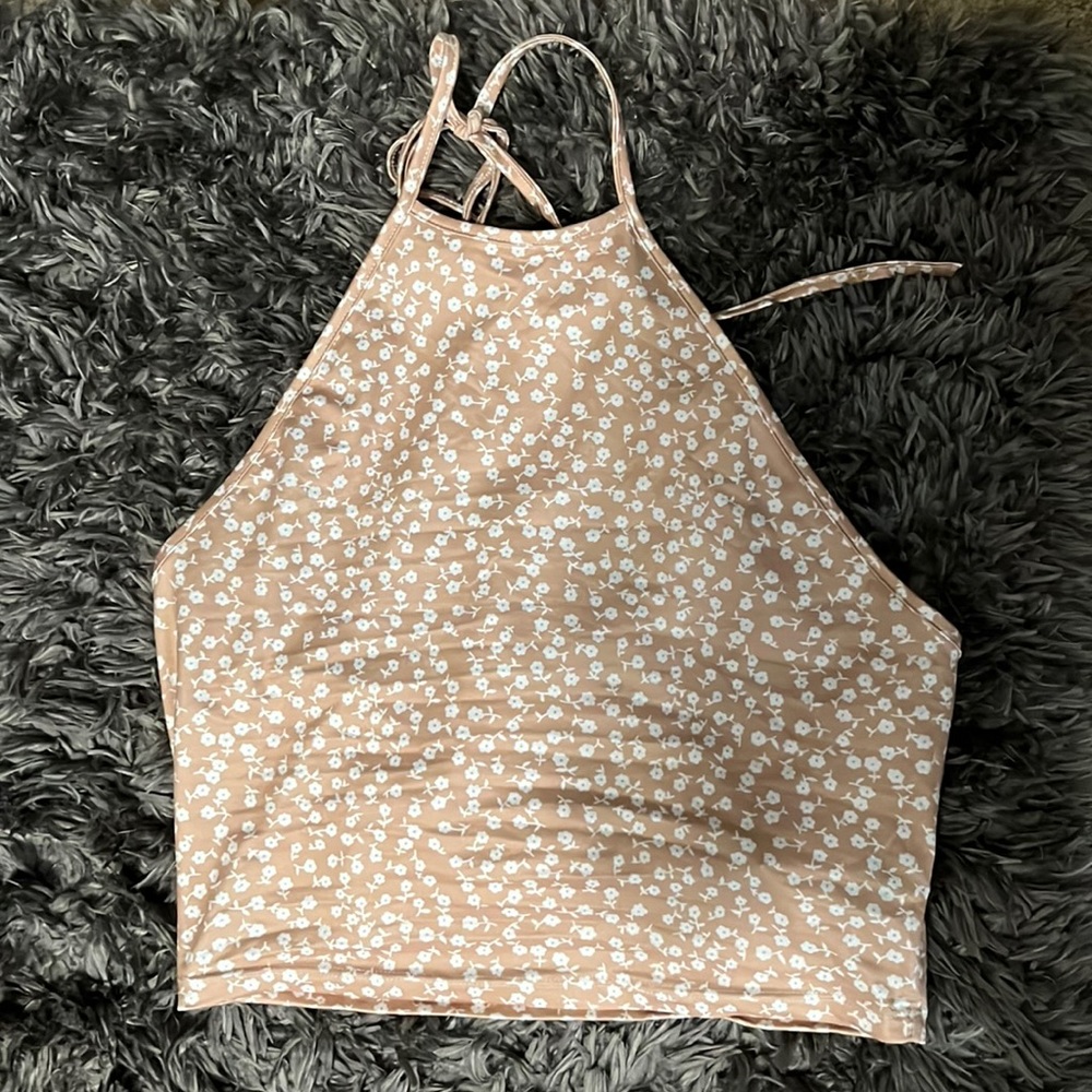Beige flower halter top